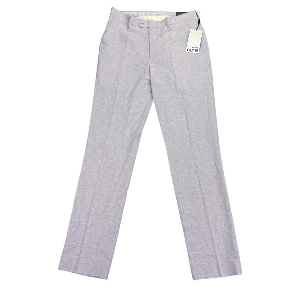 Bar III Mens Slim Fit Linen Cotton Stretch Suit Pants Lavender Purple 32x34